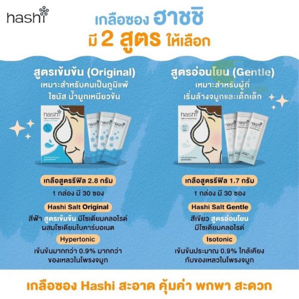 Hashi Refill Salt เกลือฮาชชิ สูตรธรรมดา สำหรับล้างจมูก 30ซอง/กล่อง (สีฟ้า)